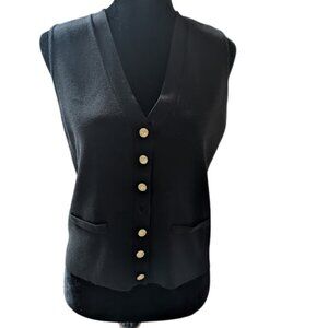 Jason Wu Sleeveless Black V-Neck Button Closure Sweater Vest Size M New w/Tags
